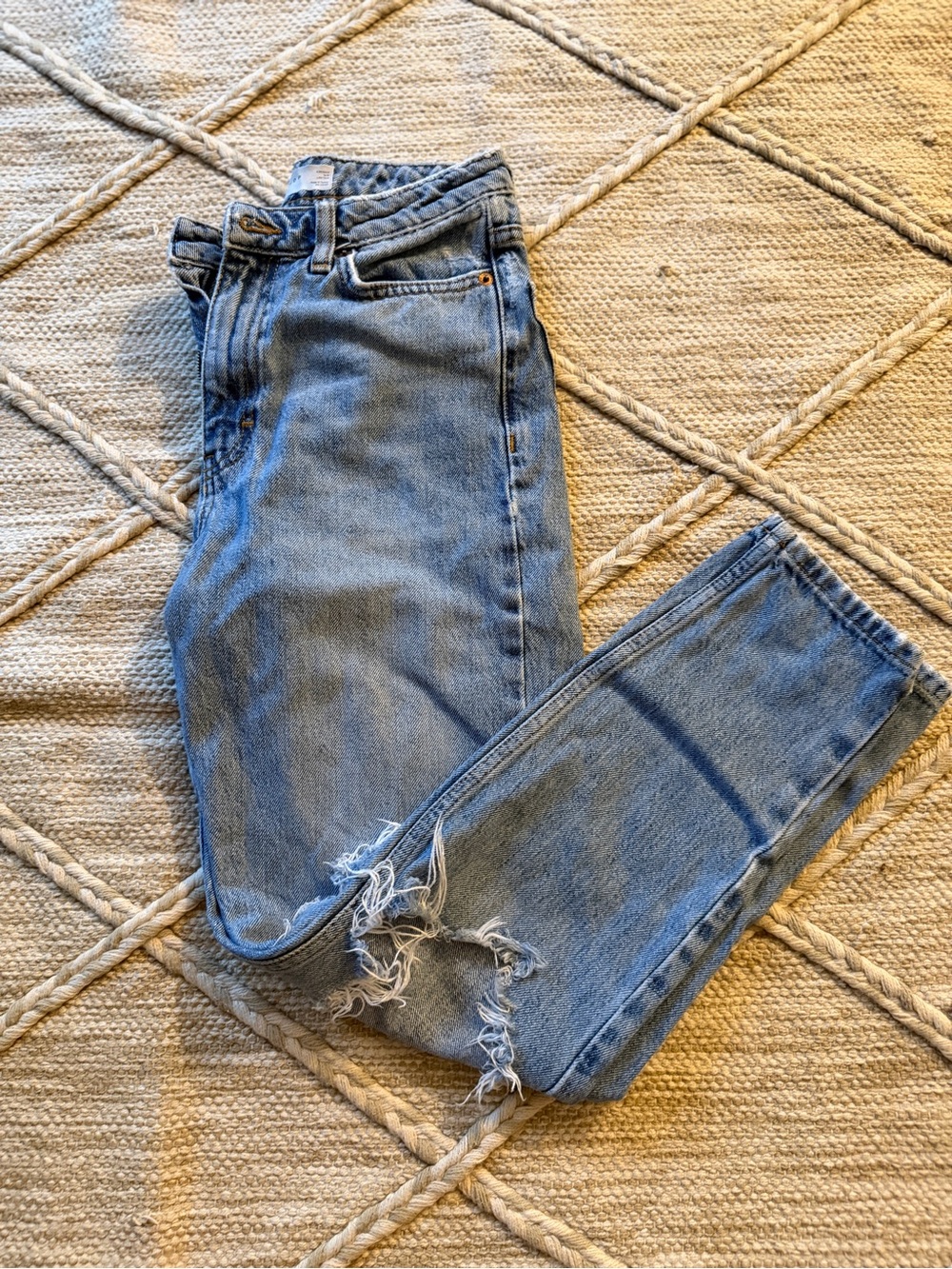 Topshop Light Wash Boyfriend Jeans with Frayed Knee